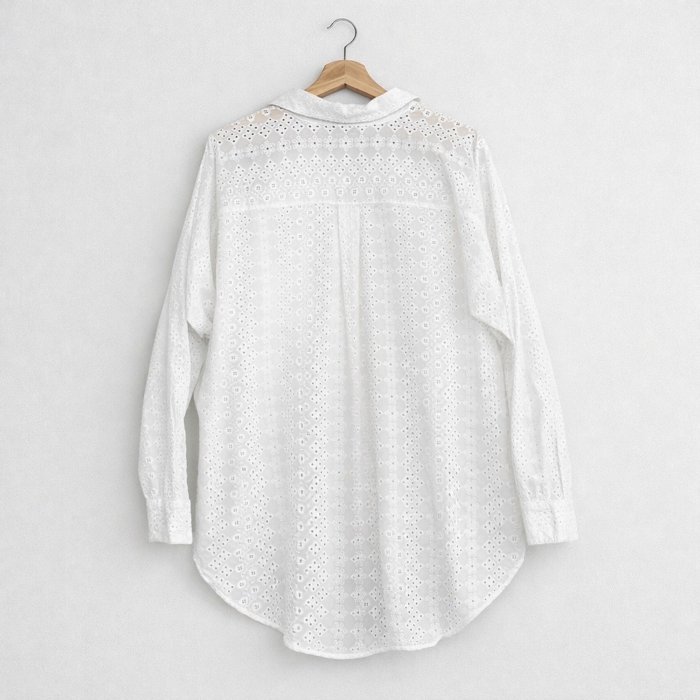 Loft White Eyelet Cotton Button Down Tunic XL Beach Cottagecore Coquette - Picture 3 of 6